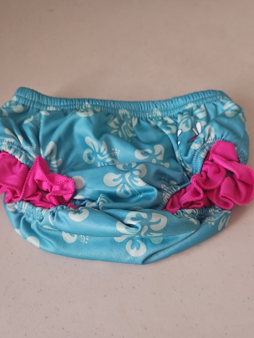 Swim Diaper Cover Blue Pink Ruffled Legs 0/12mo Upf 50